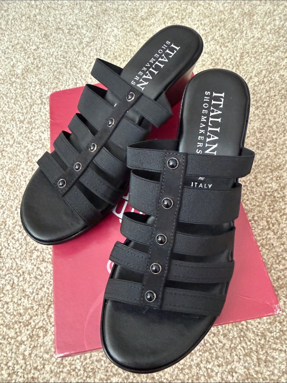 Italian Shoemakers Alysse Black Multi-Strap Wedge Slide Sandal 9M